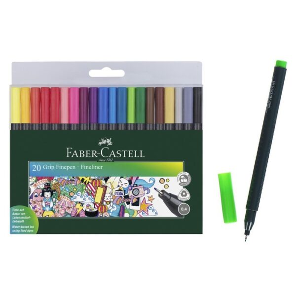 Набор ручек капиллярных 20 цветов Faber-Castell GRIP 0.4 мм, в пластиковом футляре